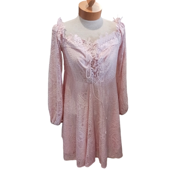 Double Crazy Womens Dress Fit & Flare Cotton Candy Pink Lace XL Spring - Picture 1 of 6